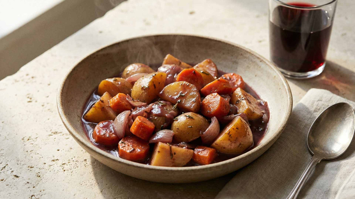 Ragoût de pommes de terre au vin rouge
