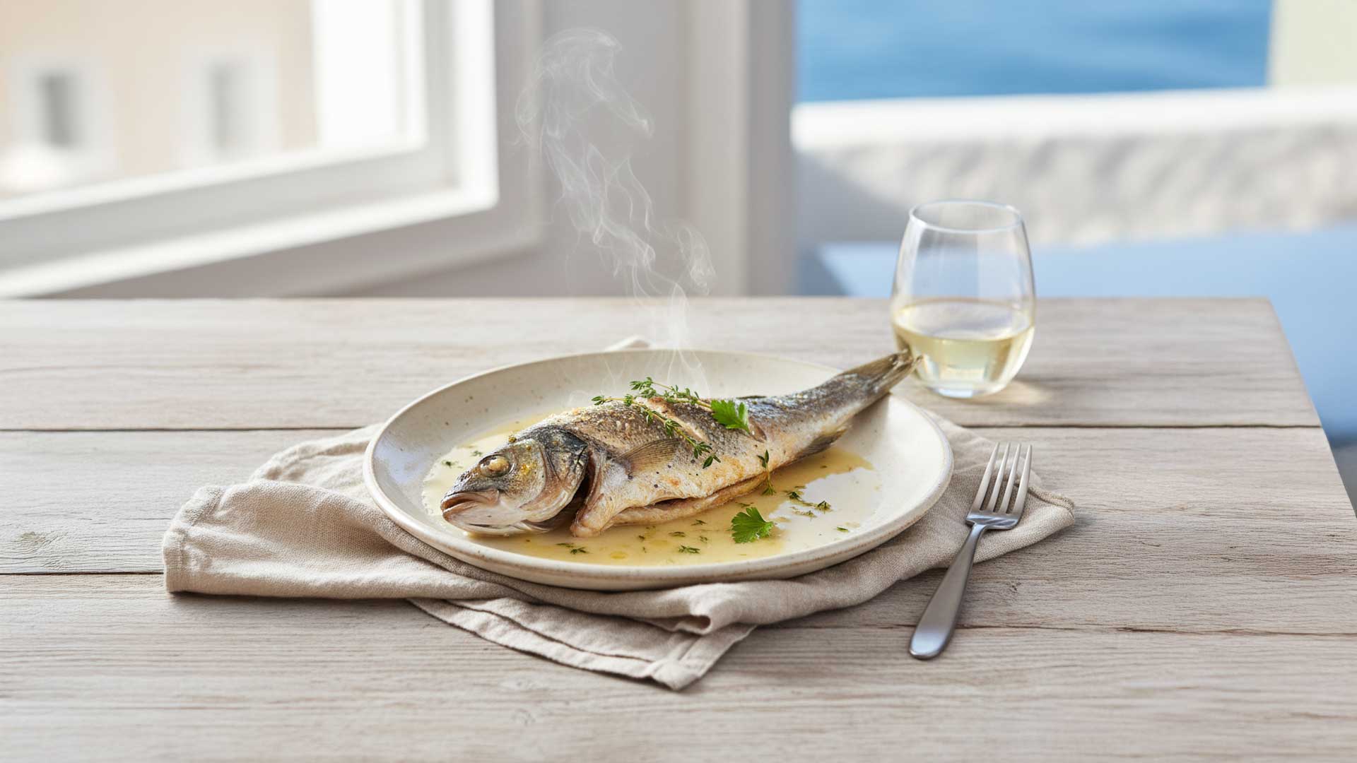 Recette bar au four vin blanc Image