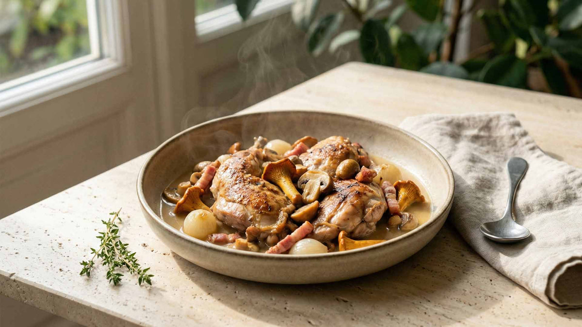 Recette lapin champignons lardons vin blanc