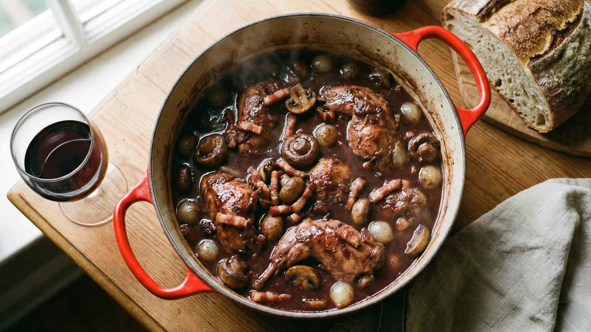 Recette lapin champignons lardons vin rouge
