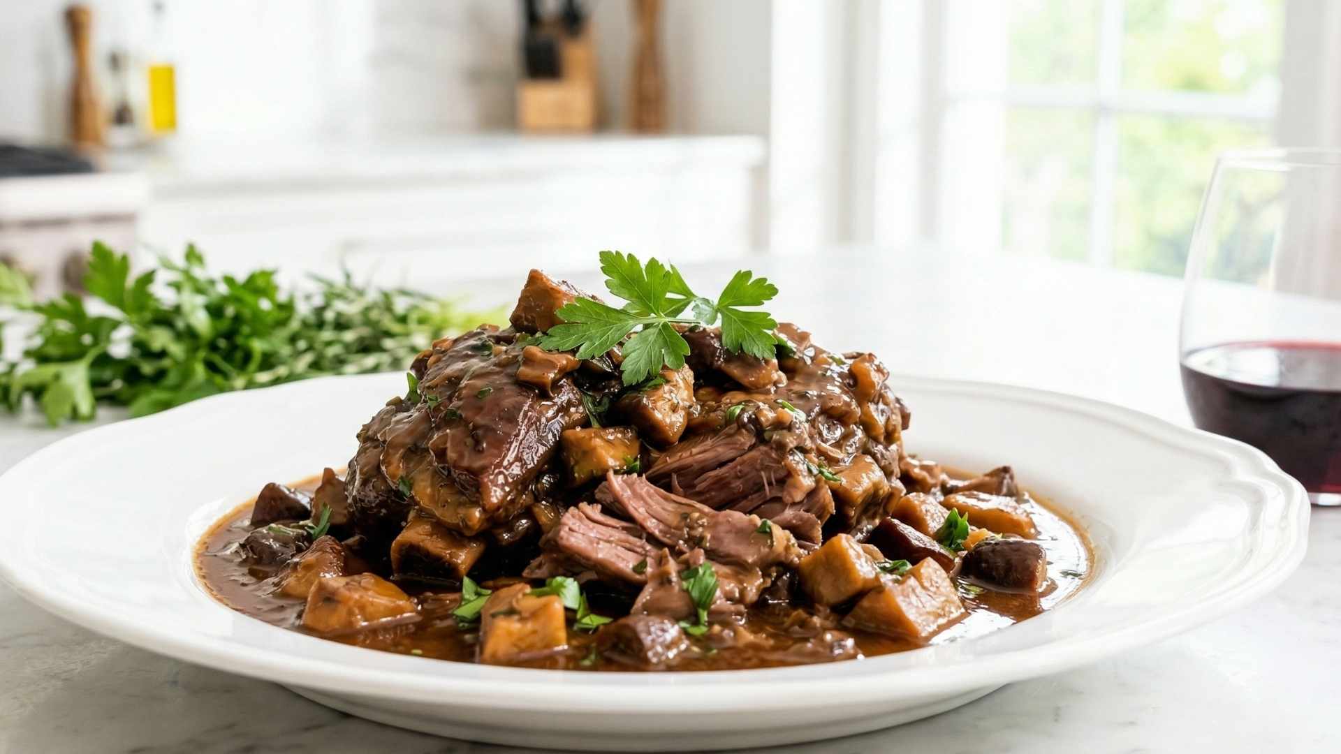 Agneau de sept heures braisé aux cèpes