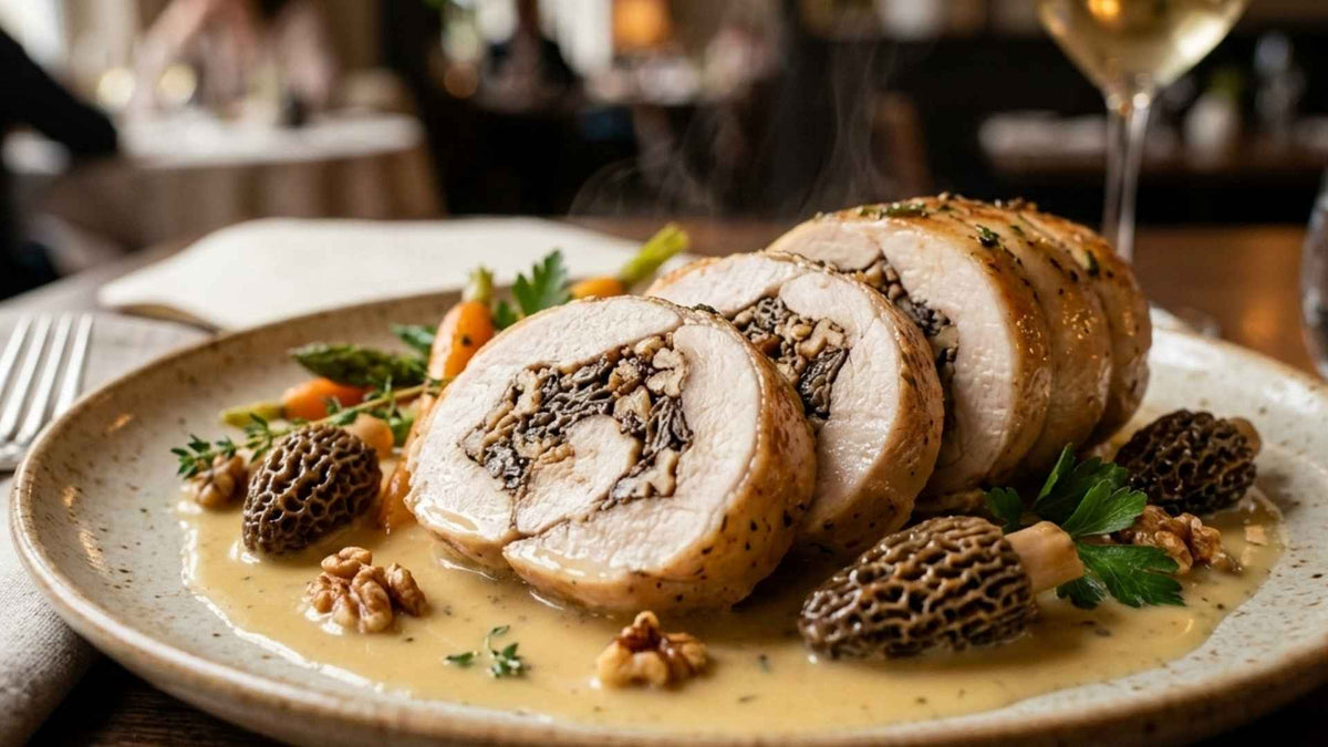 Ballotine de chapon fermier aux morilles et noix