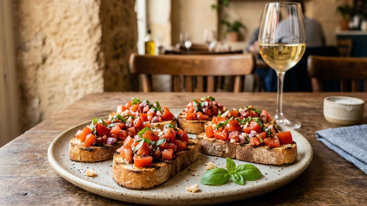 Bruschettas de tomates fraîches et basilic sur pain grillé