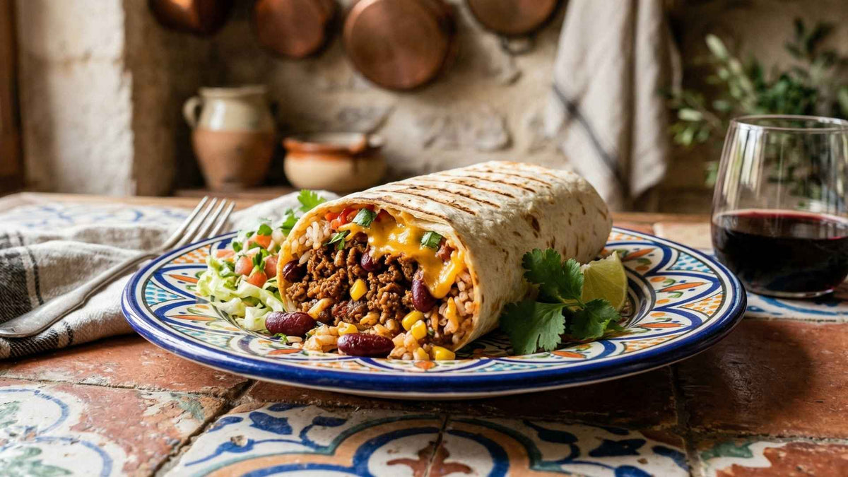 Burrito maison au bœuf épicé et haricots rouges