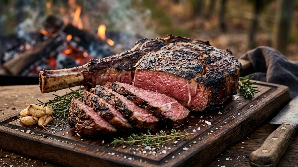 Côte de bœuf maturée cuite sur sarments de vigne