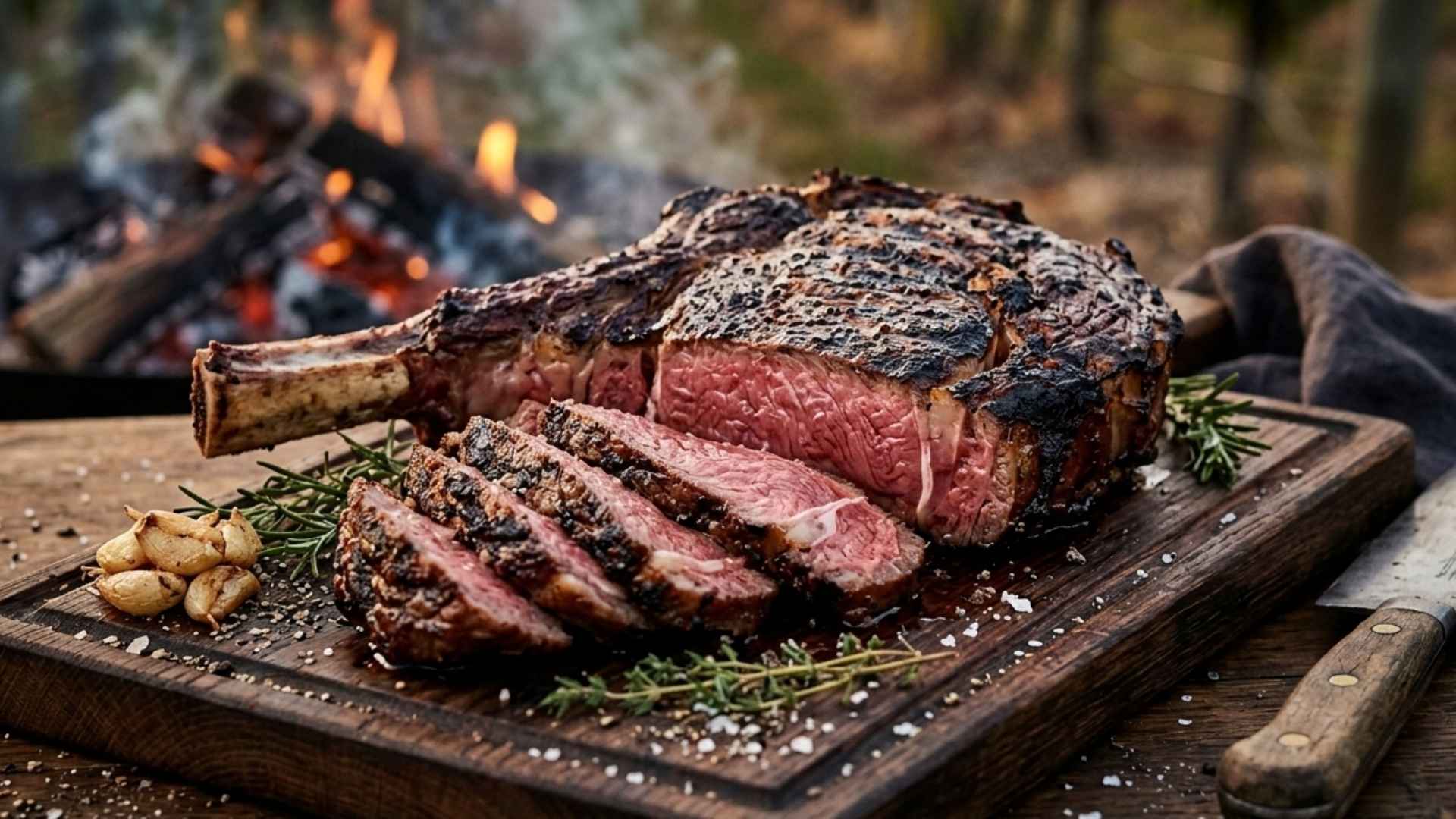 Côte de bœuf maturée cuite sur sarments de vigne