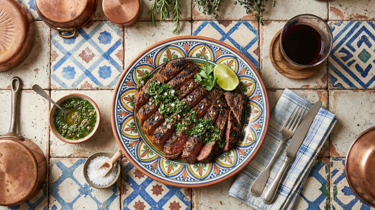 Carne asada grillée aux épices et chimichurri frais