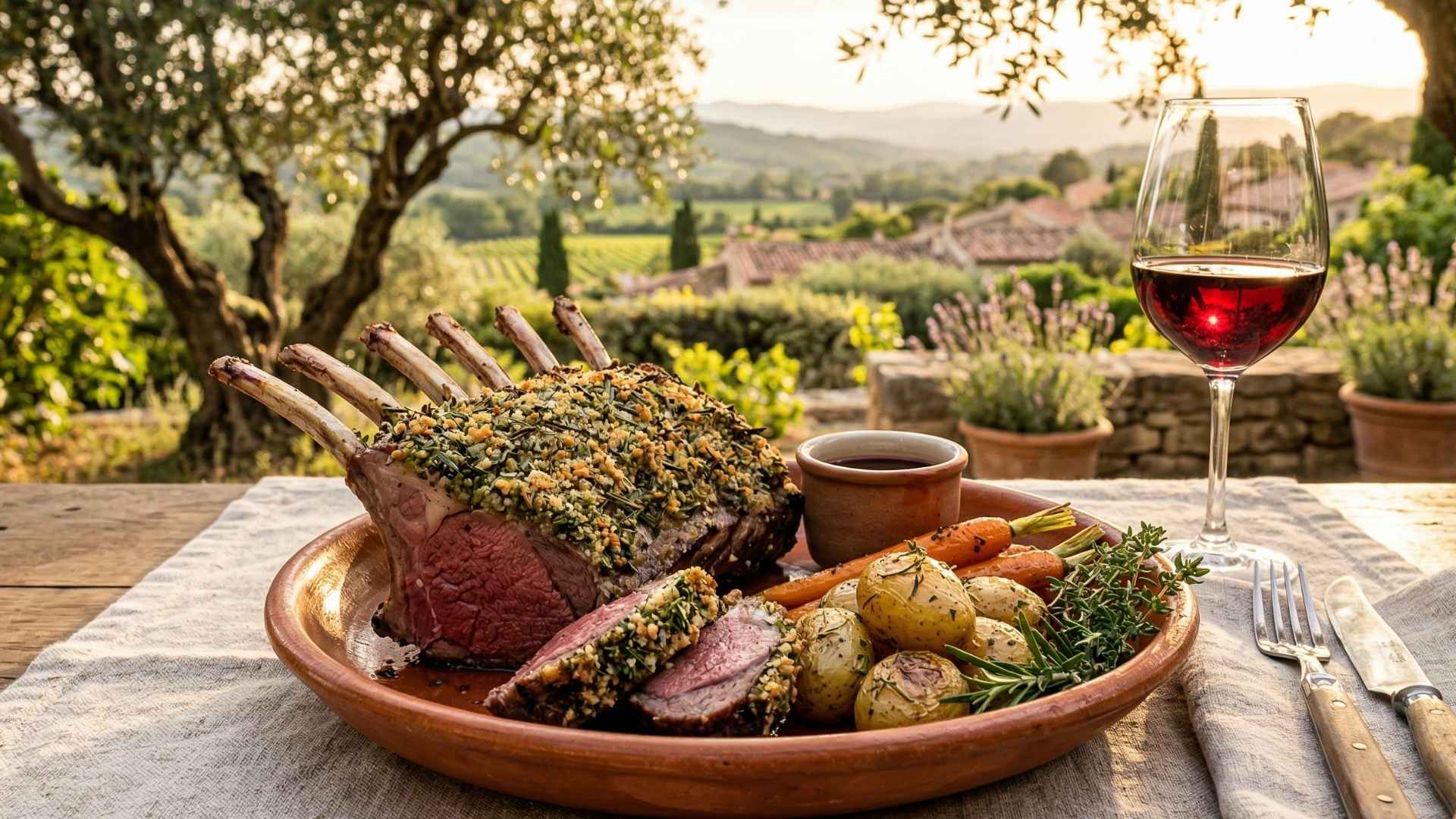 Carré de sanglier en croûte d'herbes de la garrigue