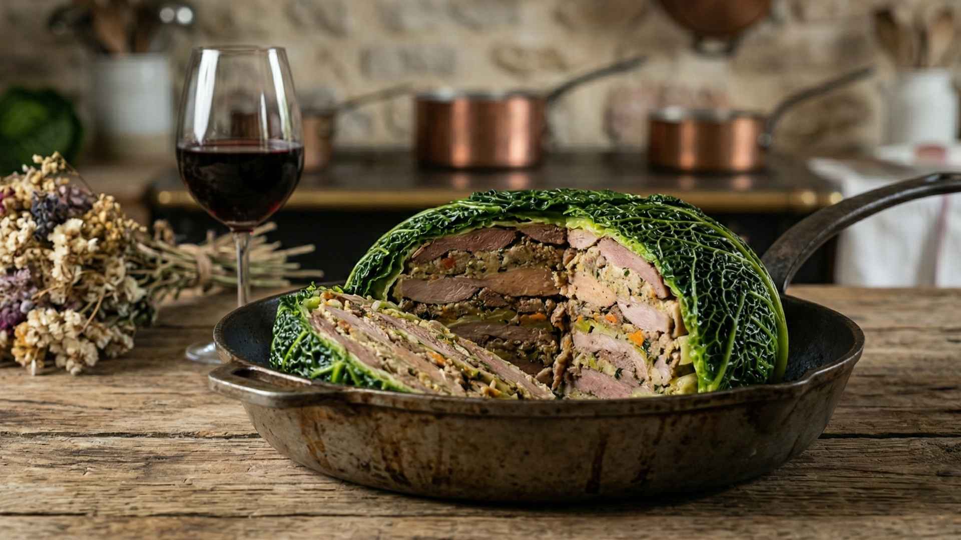 Chartreuse de faisan et perdreau au chou vert Image
