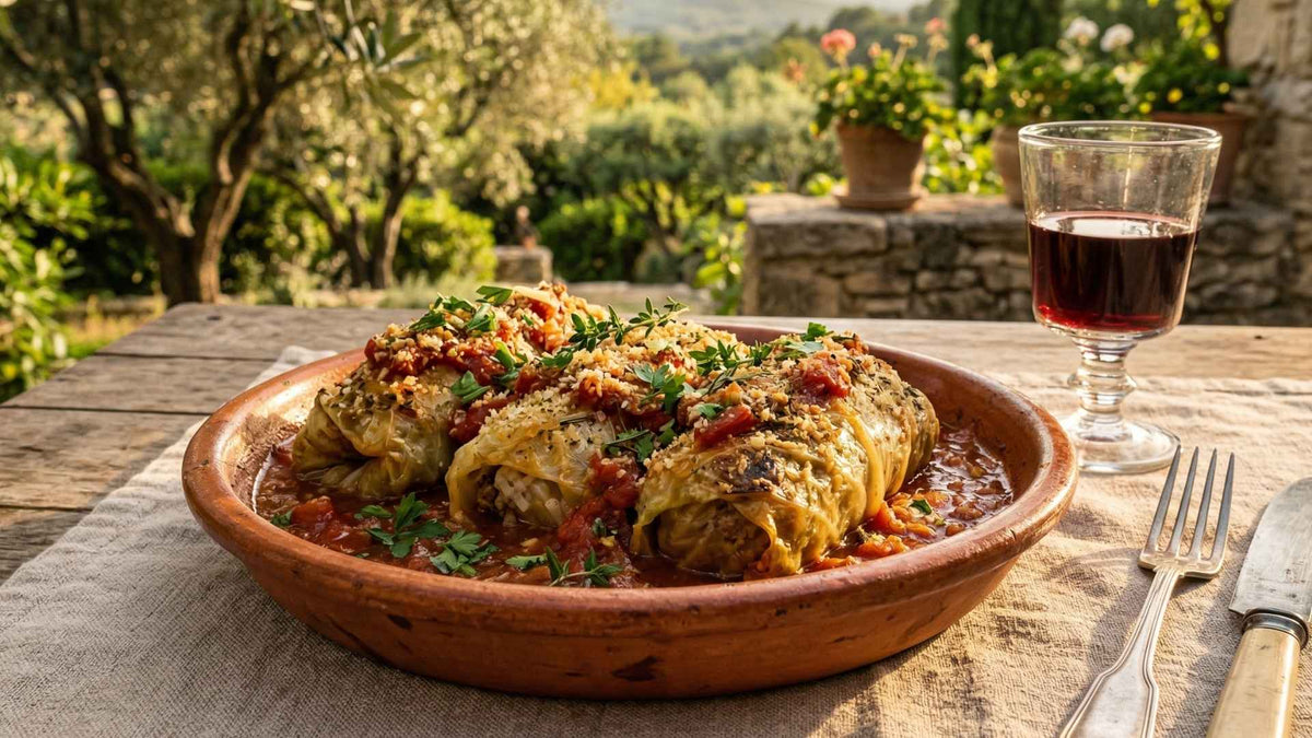 Chou farci à la viande et aux herbes du jardin