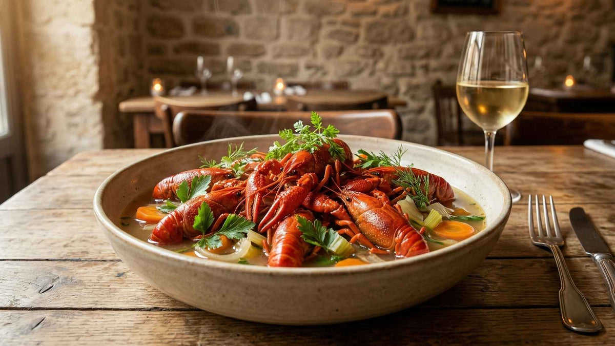 Écrevisses de rivière en nage parfumée aux herbes