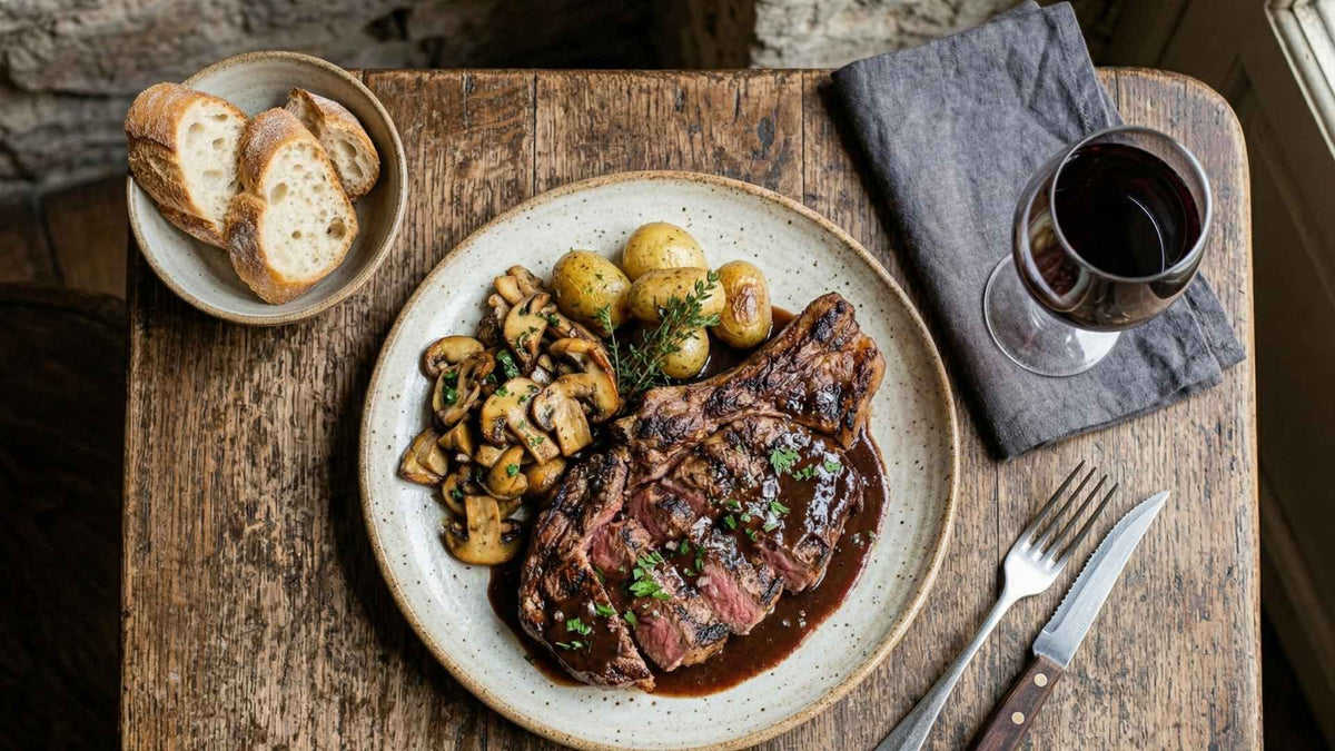 Entrecôte bordelaise traditionnelle et sa poêlée de cèpes Image