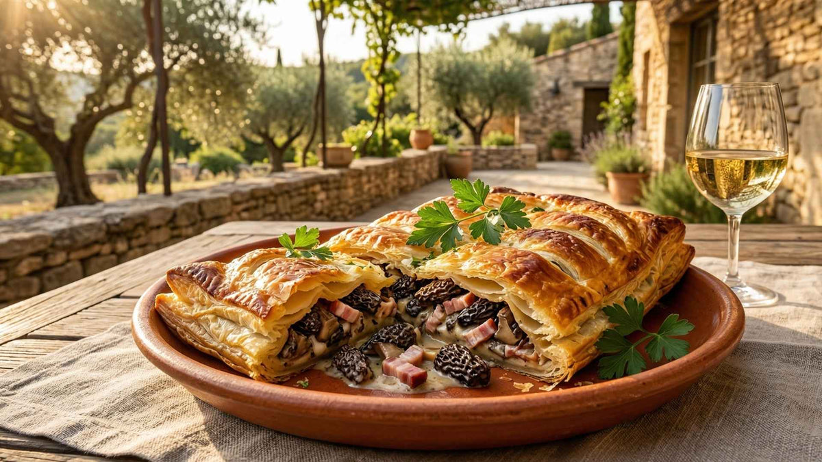 Feuilleté comtois aux morilles et lard fumé