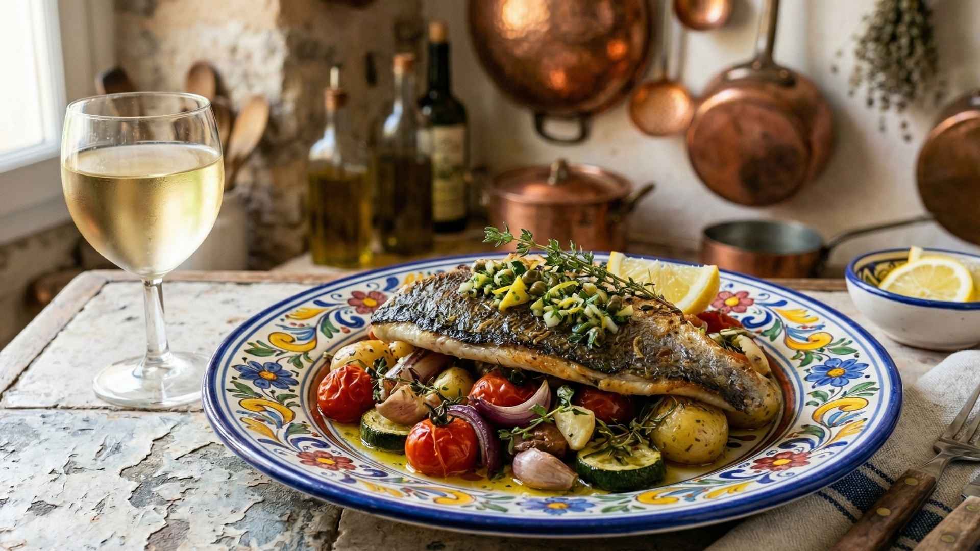 Filet de daurade royale cuit sur peau Image
