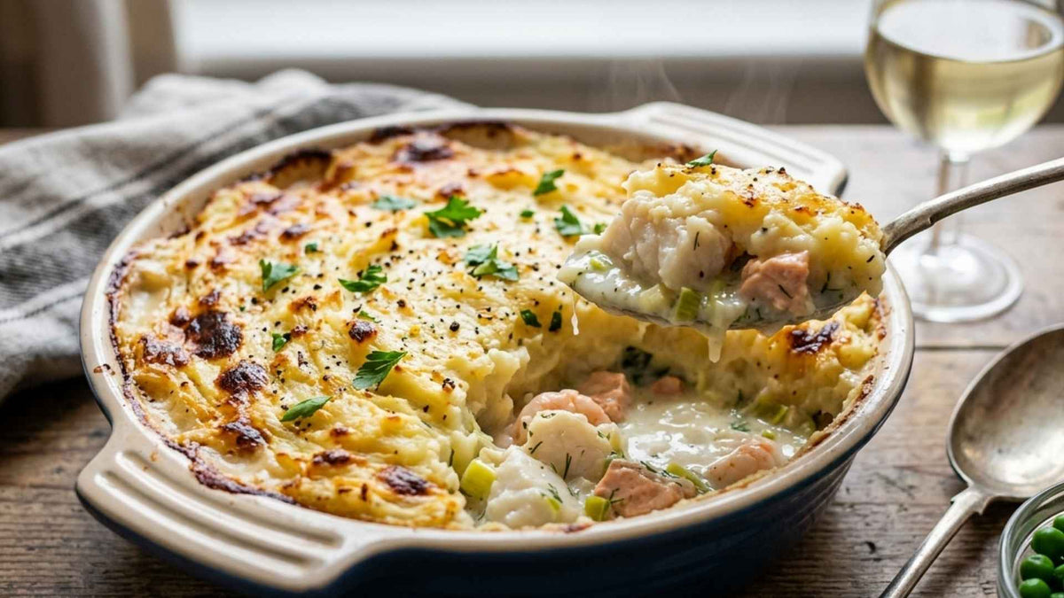 Fish pie britannique à la purée gratinée et poissons