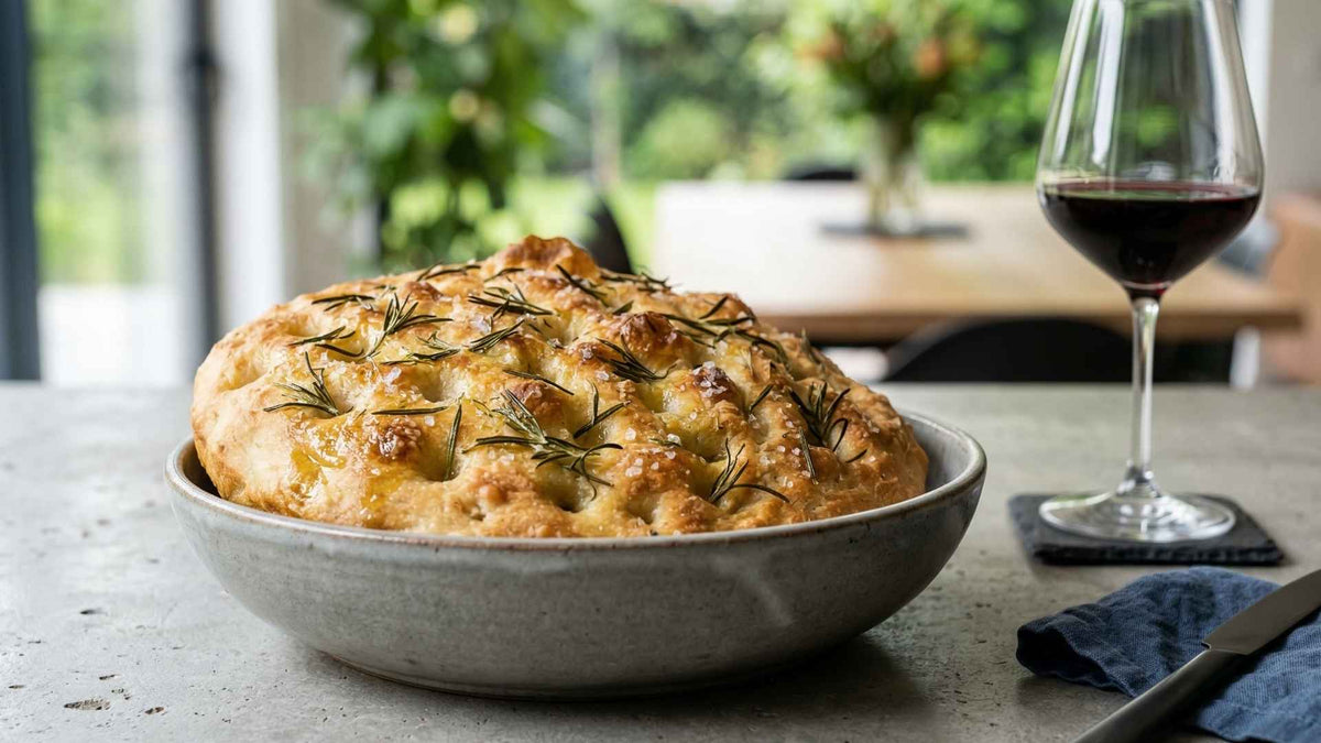 Focaccia italienne à l'huile d'olive et romarin frais