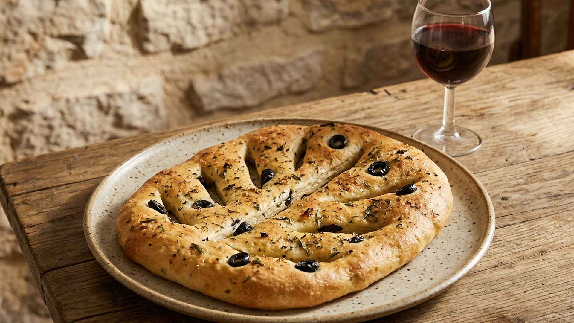 Fougasse provençale aux olives noires et herbes