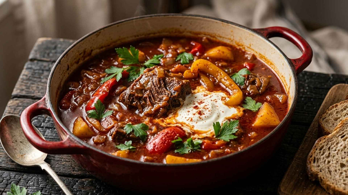 Goulash hongrois au paprika doux et poivrons confits