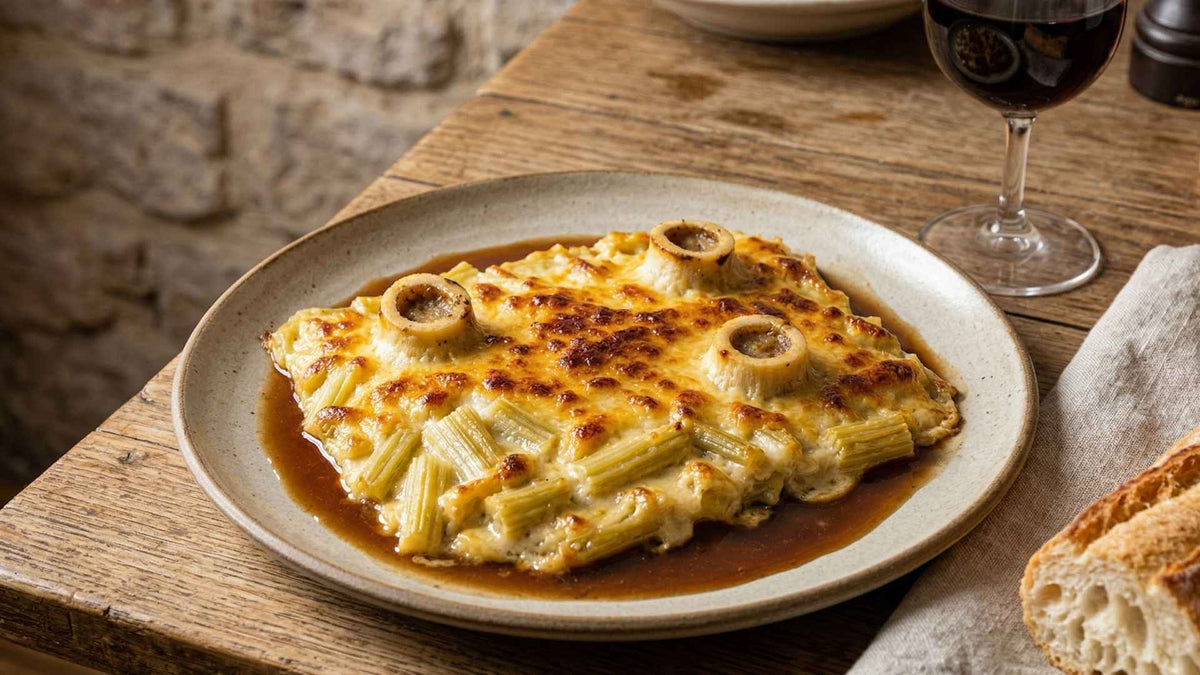 Gratin de cardons lyonnais à la moelle et au jus de veau