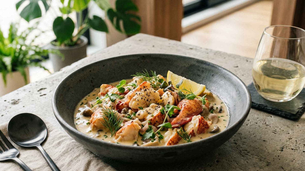 Homard bleu de Bretagne en fricassée crémeuse