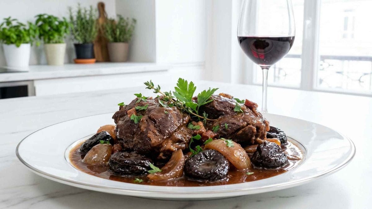 Joue de porc fermier confite aux pruneaux