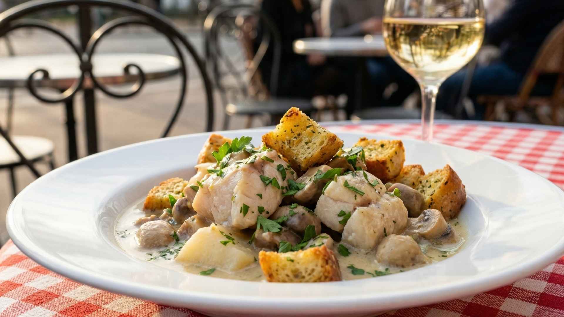 Matelote de sandre au riesling et ses croûtons aillés