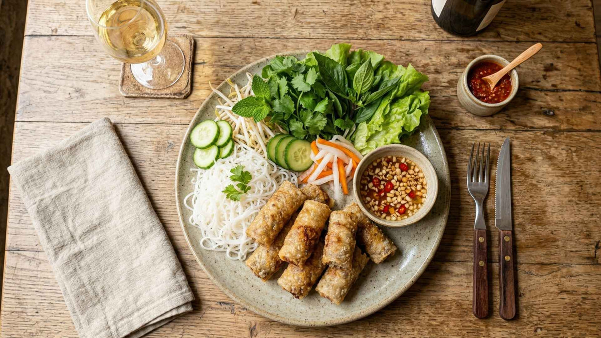 Nems croustillants au porc et vermicelles de riz
