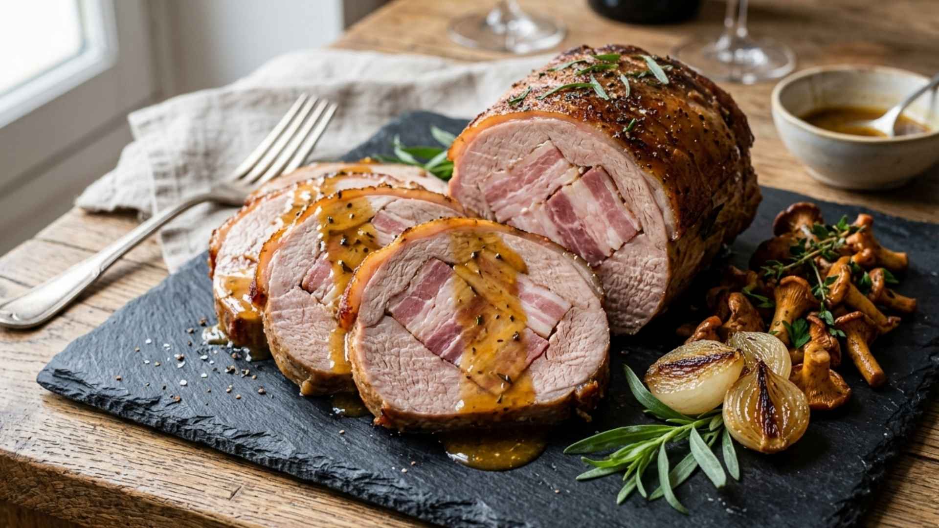 Noix pâtissière de veau piquée au lard fumé