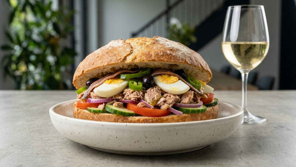 Pan bagnat niçois au thon et crudités fraîches