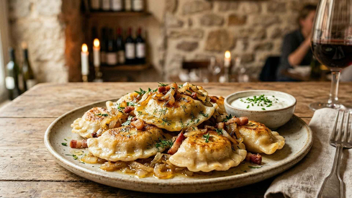 Pierogi polonais farcis à la viande et oignons dorés