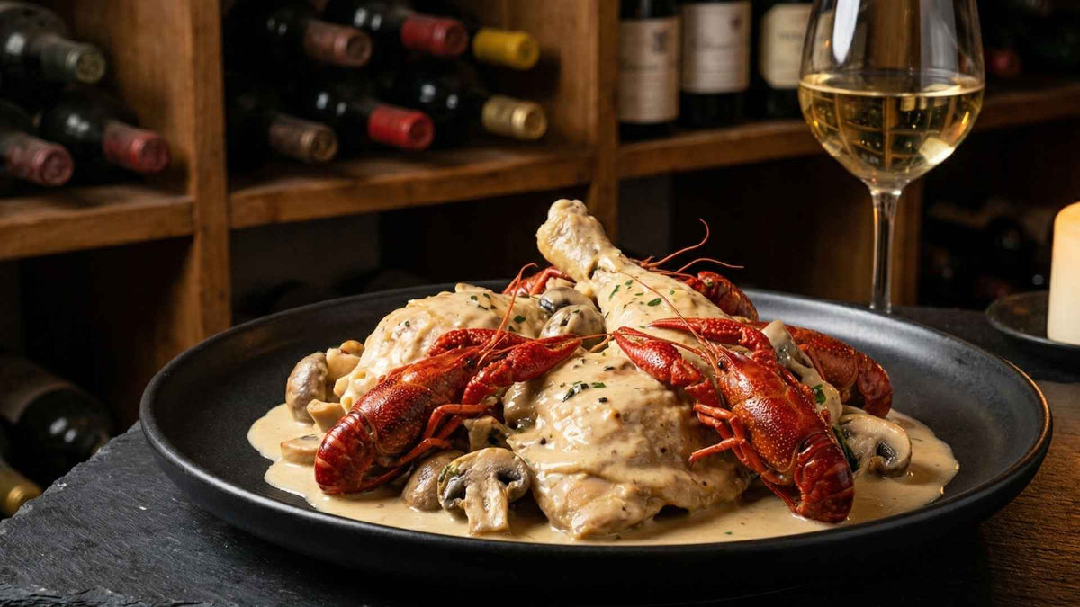 Poularde à la crème de bresse et ses écrevisses