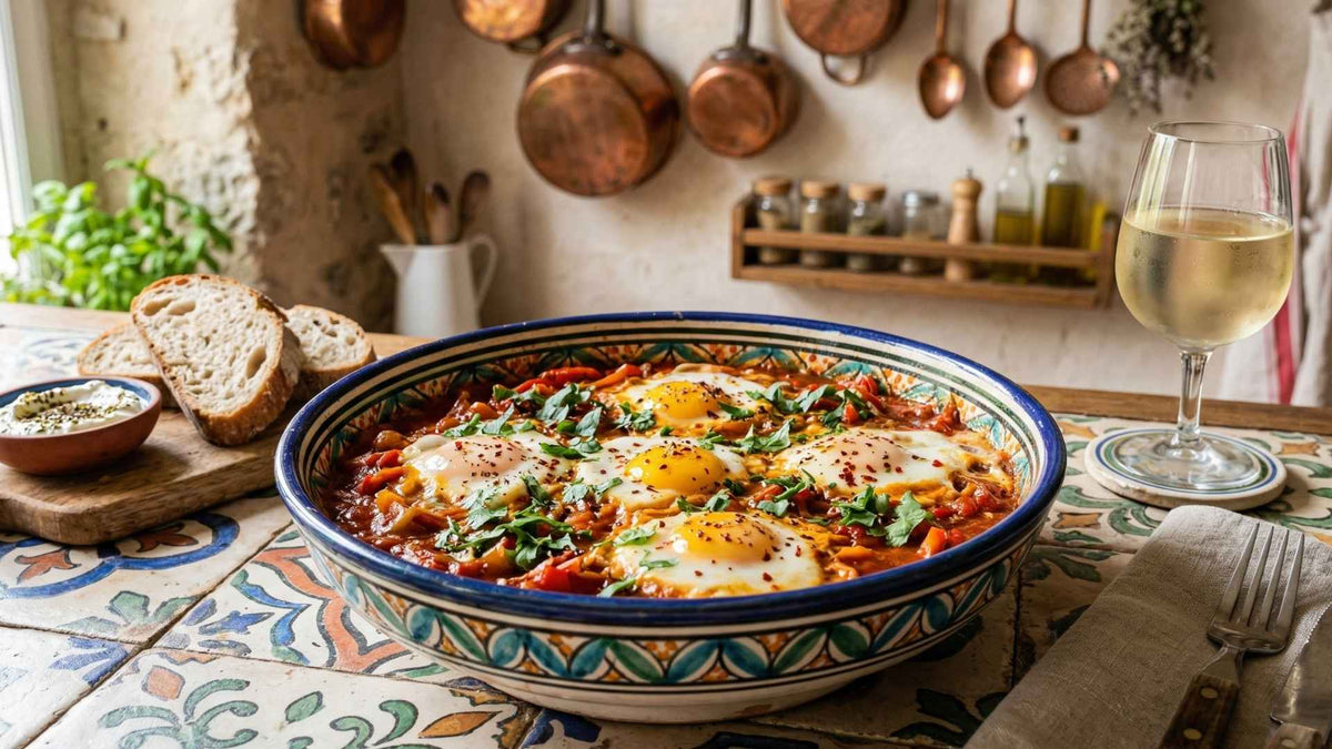 Shakshuka aux tomates épicées et œufs fondants
