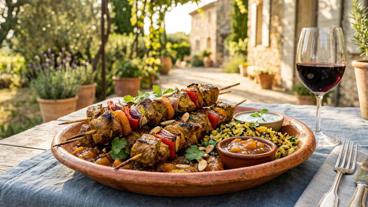 Sosatie sud-africain en brochettes d'agneau au curry Image
