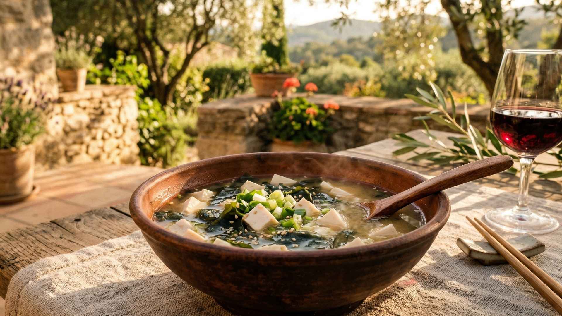 Soupe miso traditionnelle au tofu et algues wakame