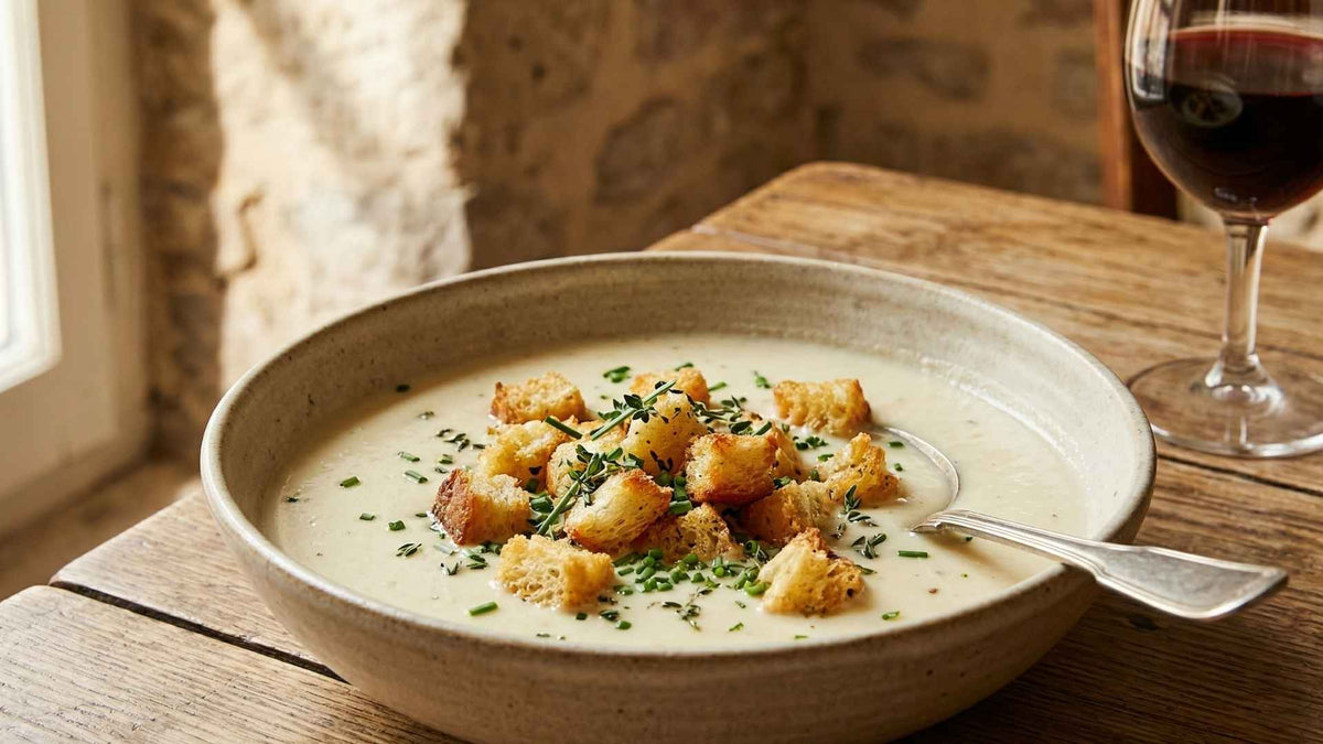 Soupe à l'ail doux et croûtons dorés