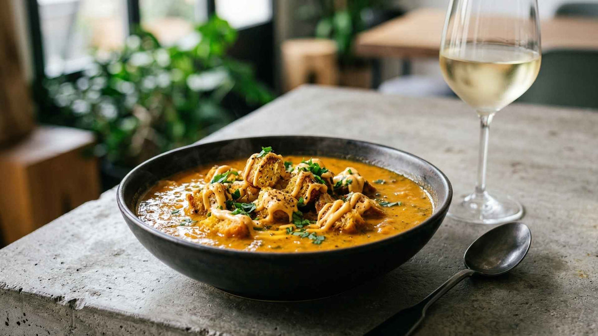 Soupe de poisson à la rouille et croûtons aillés