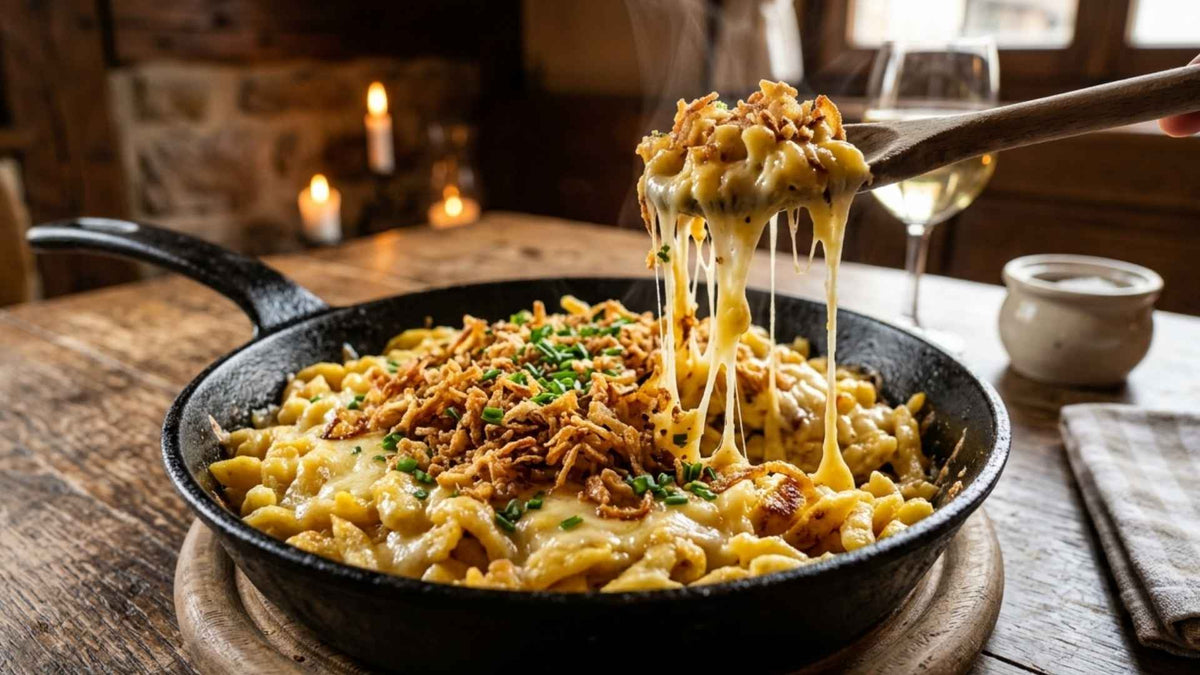 Spätzle alsaciens au fromage fondant et oignons frits