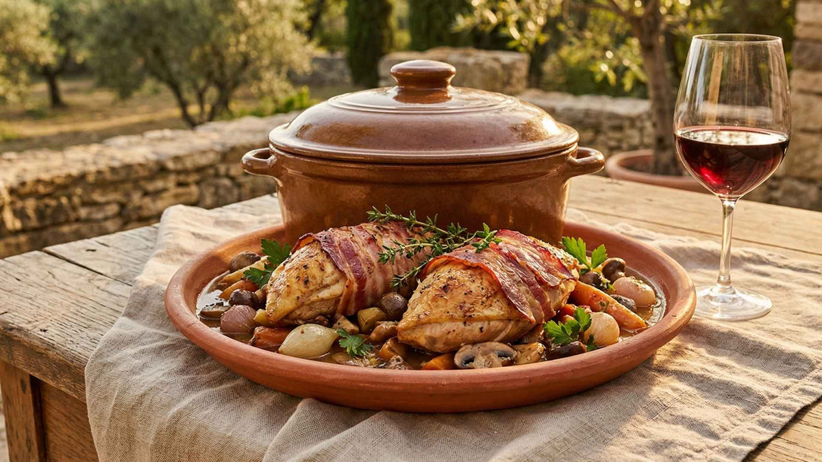 Suprême de faisan en cocotte lardée