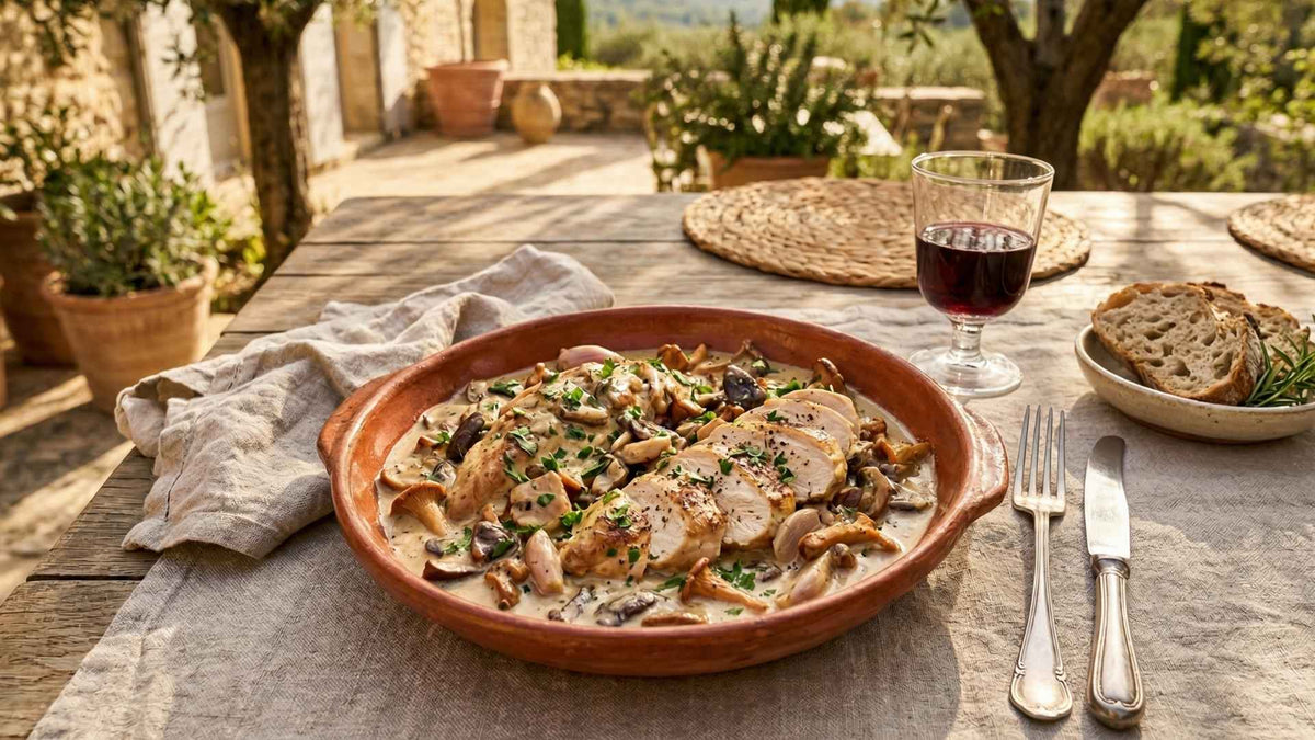 Suprêmes de volaille en crème de champignons des bois