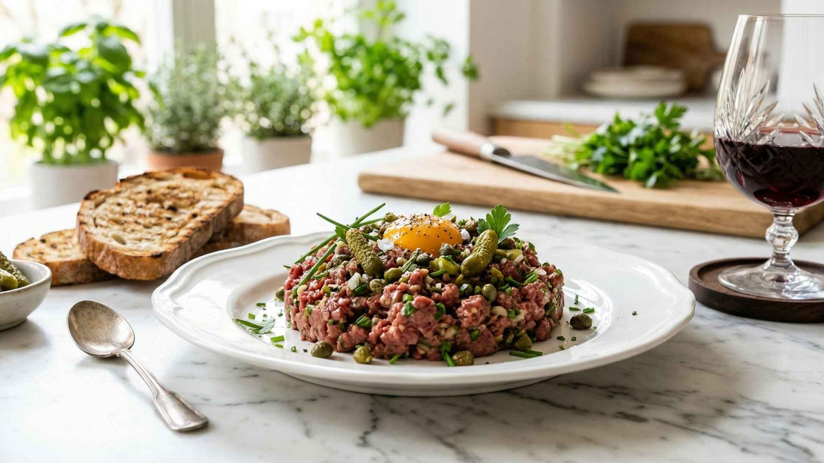 Tartare de bœuf classique aux câpres et cornichons