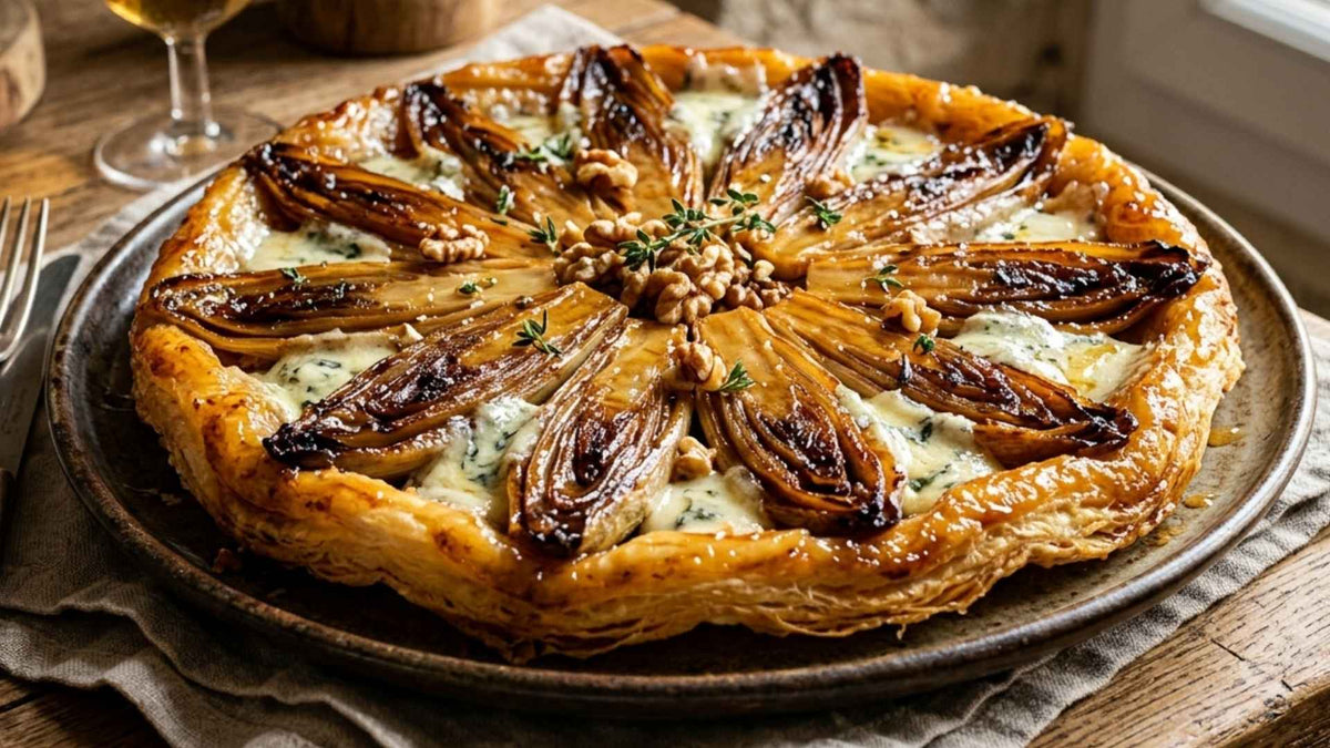 Tarte tatin d'endives caramélisées au roquefort