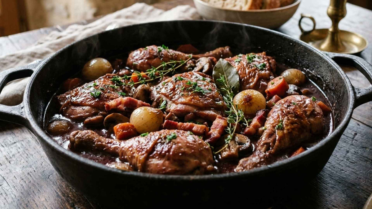 Volaille fermière façon coq au vin