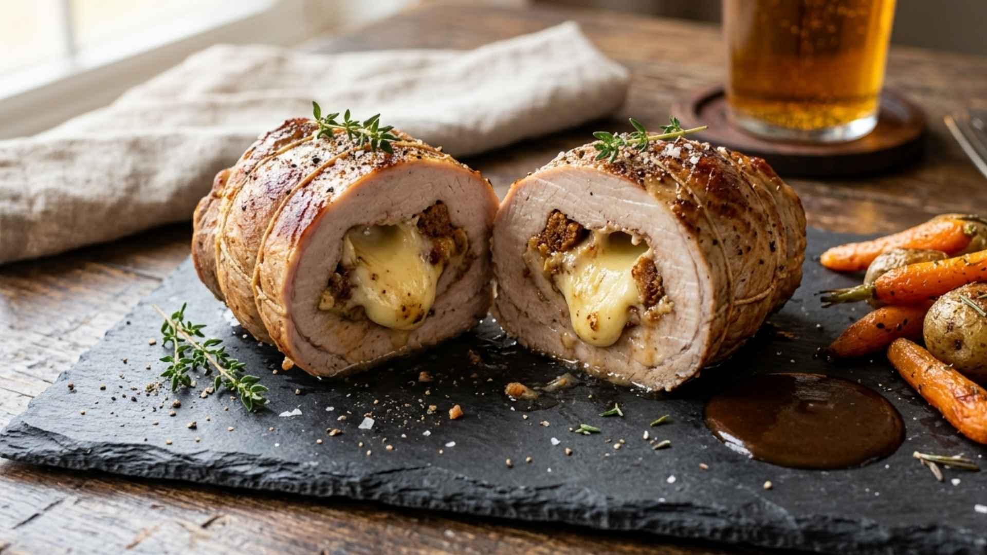 Roulade de veau farcie au munster et pain d'épices