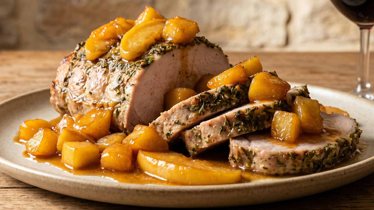 Rôti de porc aux pommes caramélisées