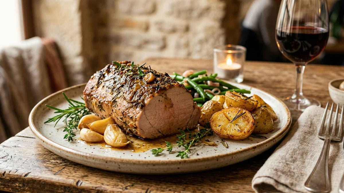 Rôti de porc aux herbes de Provence et ail confit