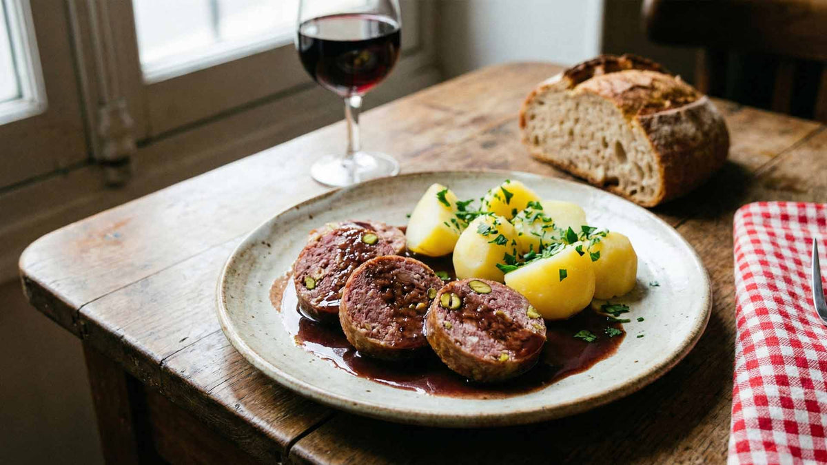 Saucisson cuit au vin rouge