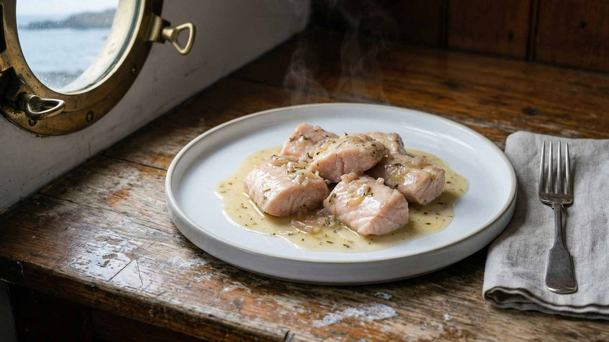 Saumonette mijotée au vin blanc