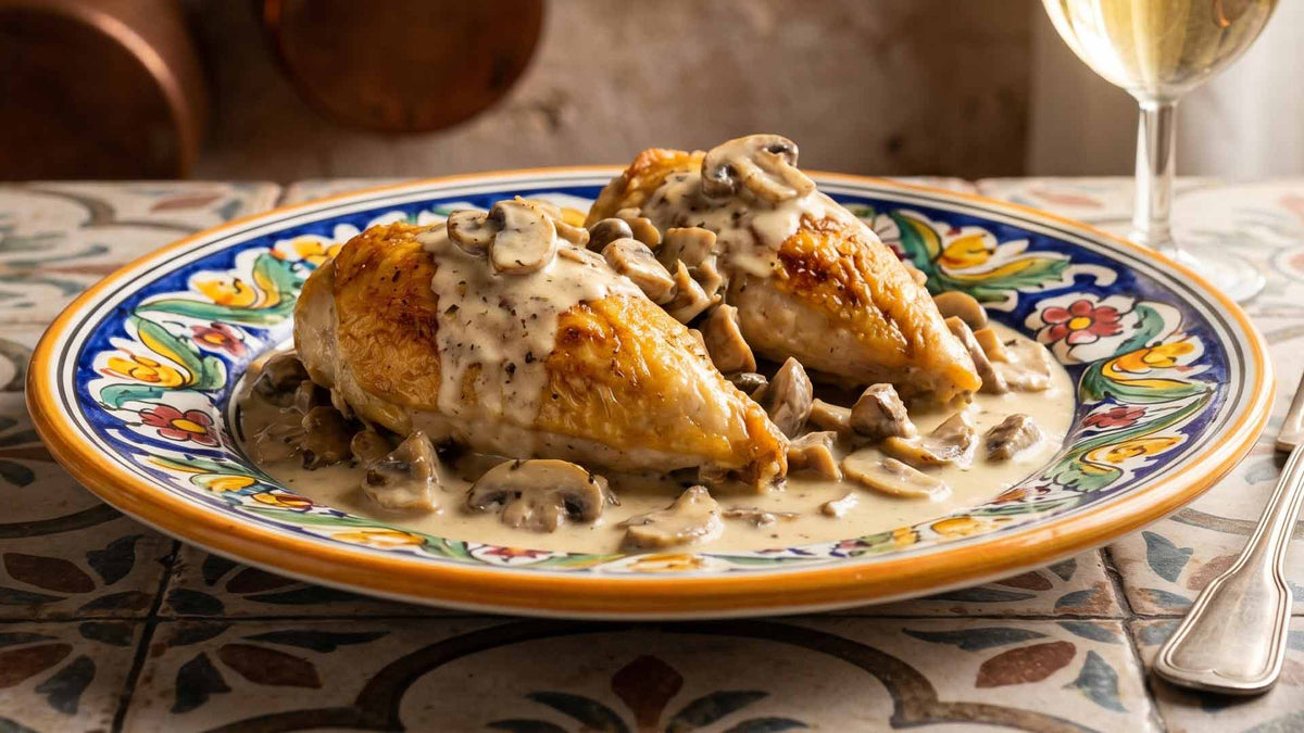 Suprême de pintade à la crème de roussanne et champignons