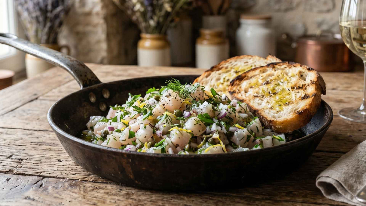 Tartare de bar aux herbes et huile d'olive