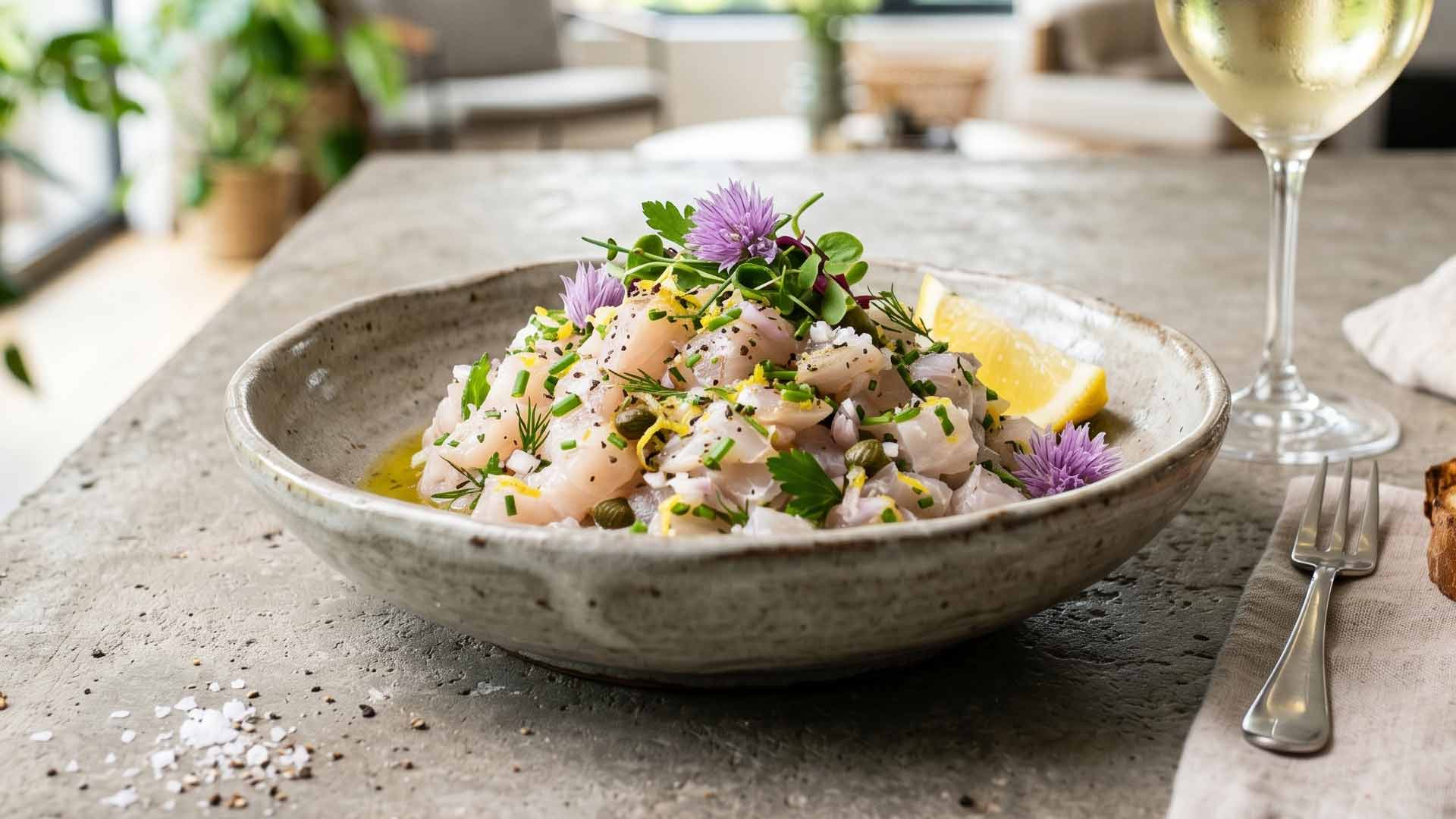 Tartare de daurade aux herbes et huile d'olive